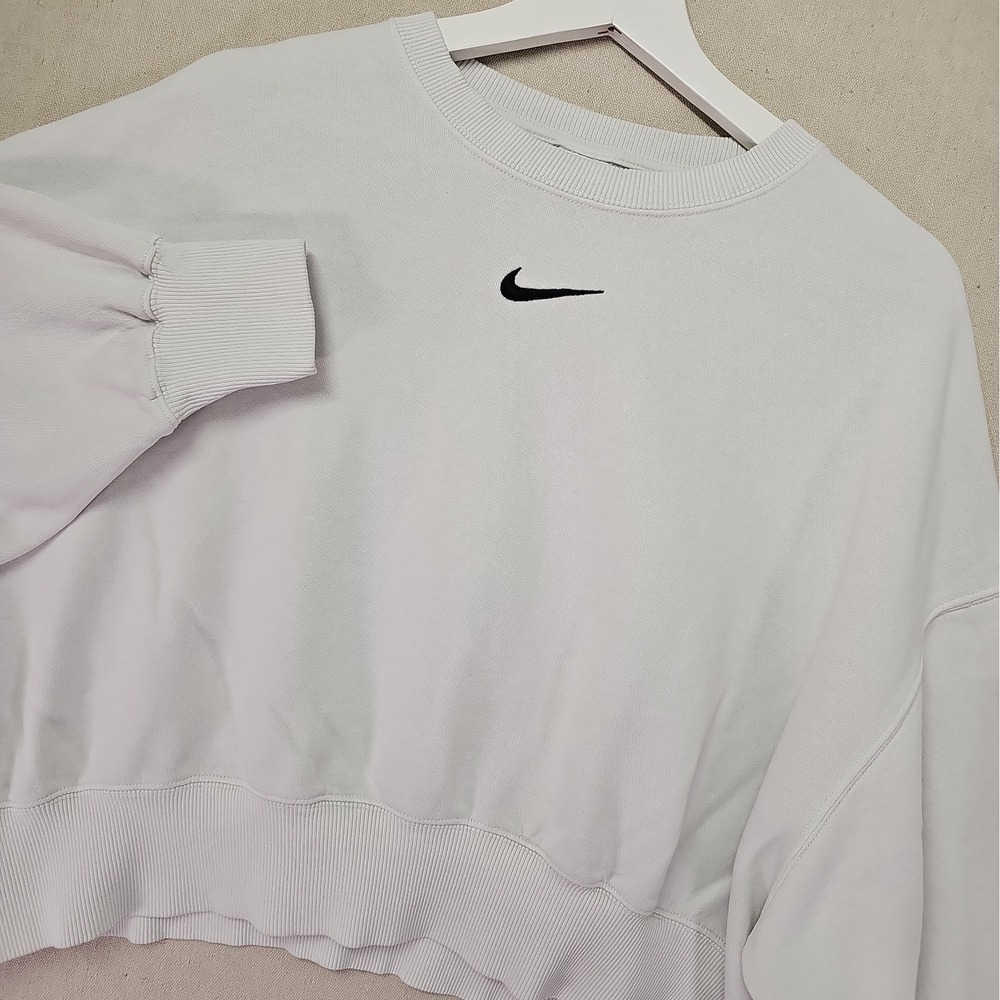 Nike Women Small Sail White Fleece Crewneck Oversize Pullover Cropped DQ5761-133